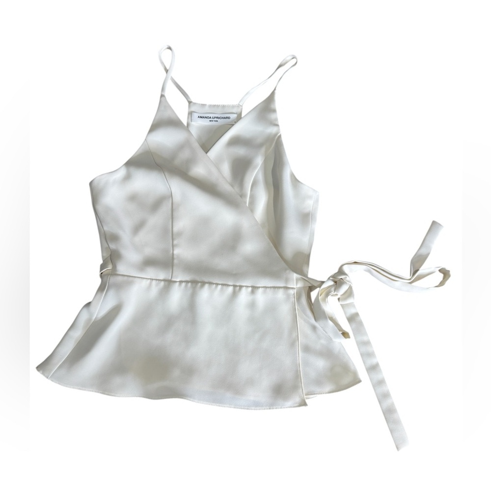 amanda uprichard White Wrap Sleeveless Peplum Top Size P